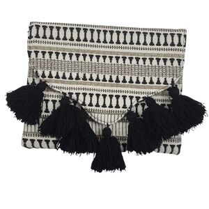 Mud Pie Black and Ivory Tassel Clutch